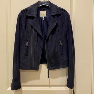 Joie Ailey Suede (goat leather) Moto Jacket, Dark Navy, Size XS